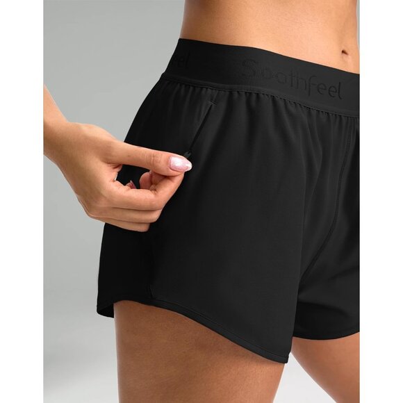 Women's Running Athletic Shorts with Zipper Pocket 3" Quick Dry Gym Workout Shor - Picture 5 of 7